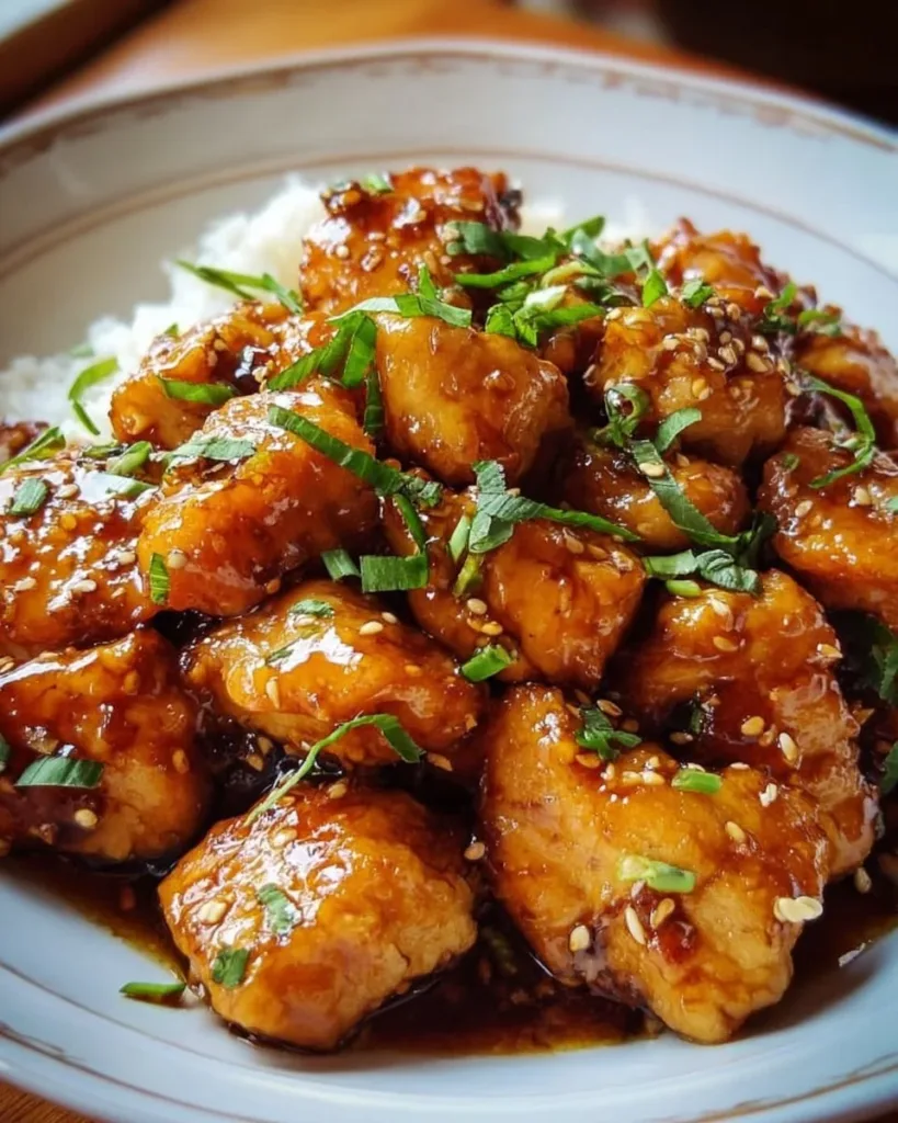Delicious honey garlic chicken served on a plate with vegetables