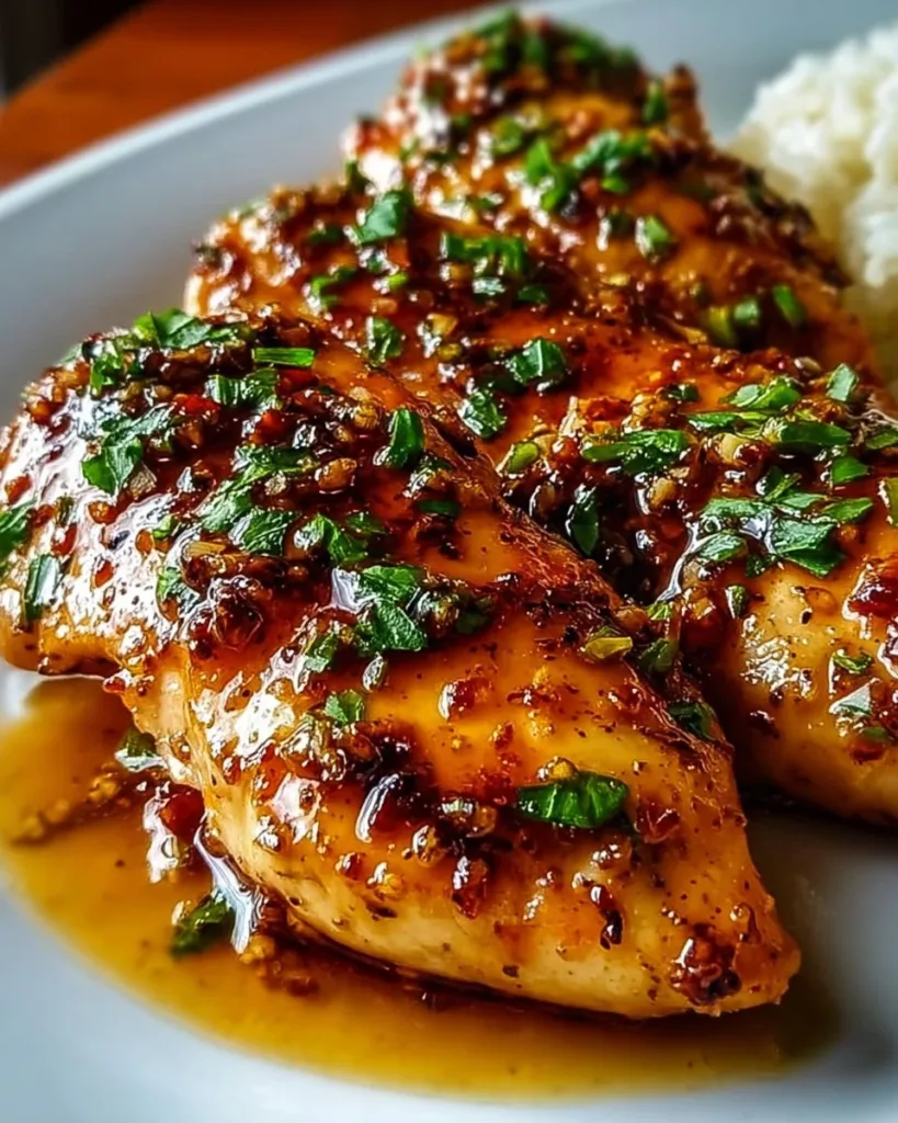 Delicious Honey Garlic Chicken Breasts served on a plate
