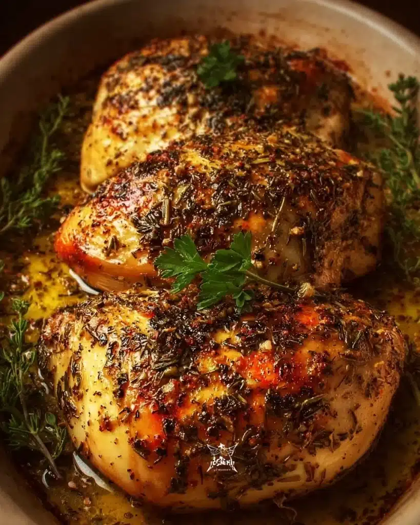 Delicious Italian Herb Chicken served with fresh herbs and spices
