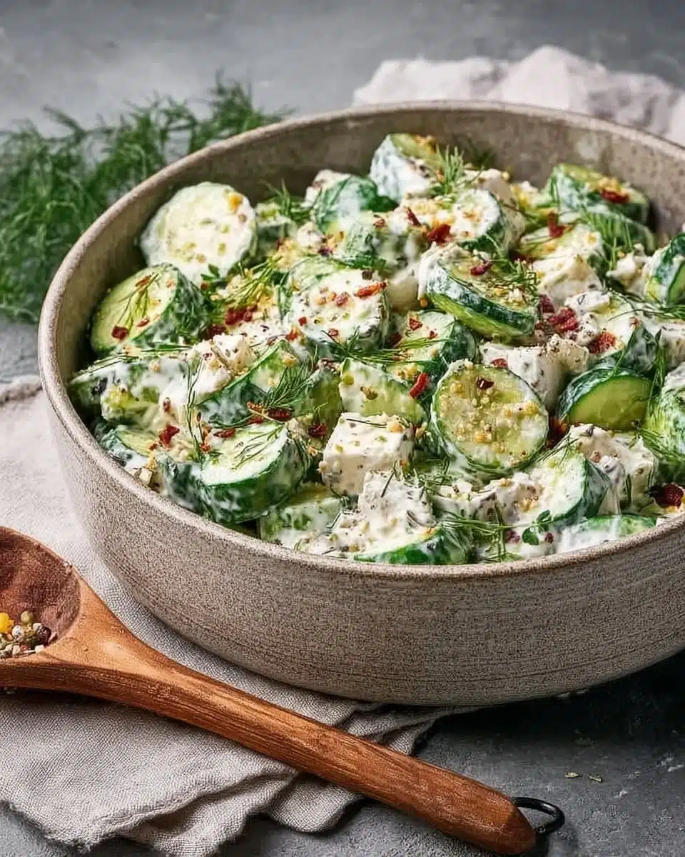 Keto Cucumber Ranch Salad with fresh cucumbers and ranch dressing