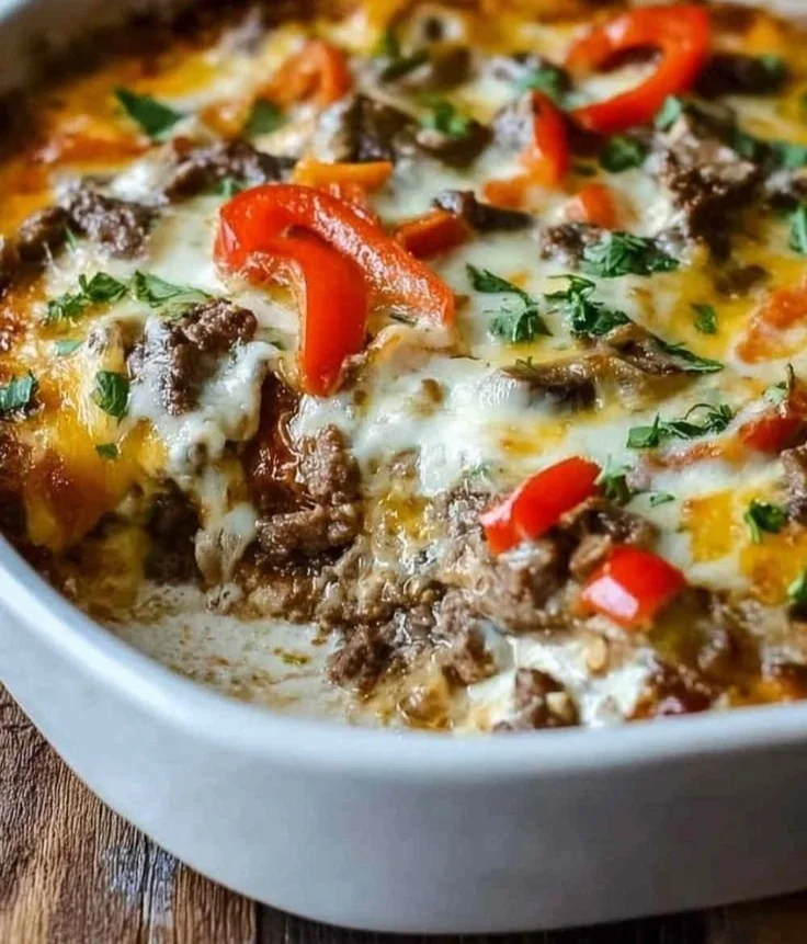 Low Carb Philly Cheesesteak Casserole
