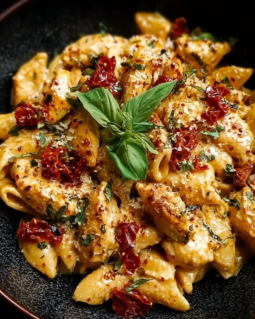 Creamy Marry Me Chicken Pasta dish served on a plate with fresh herbs.