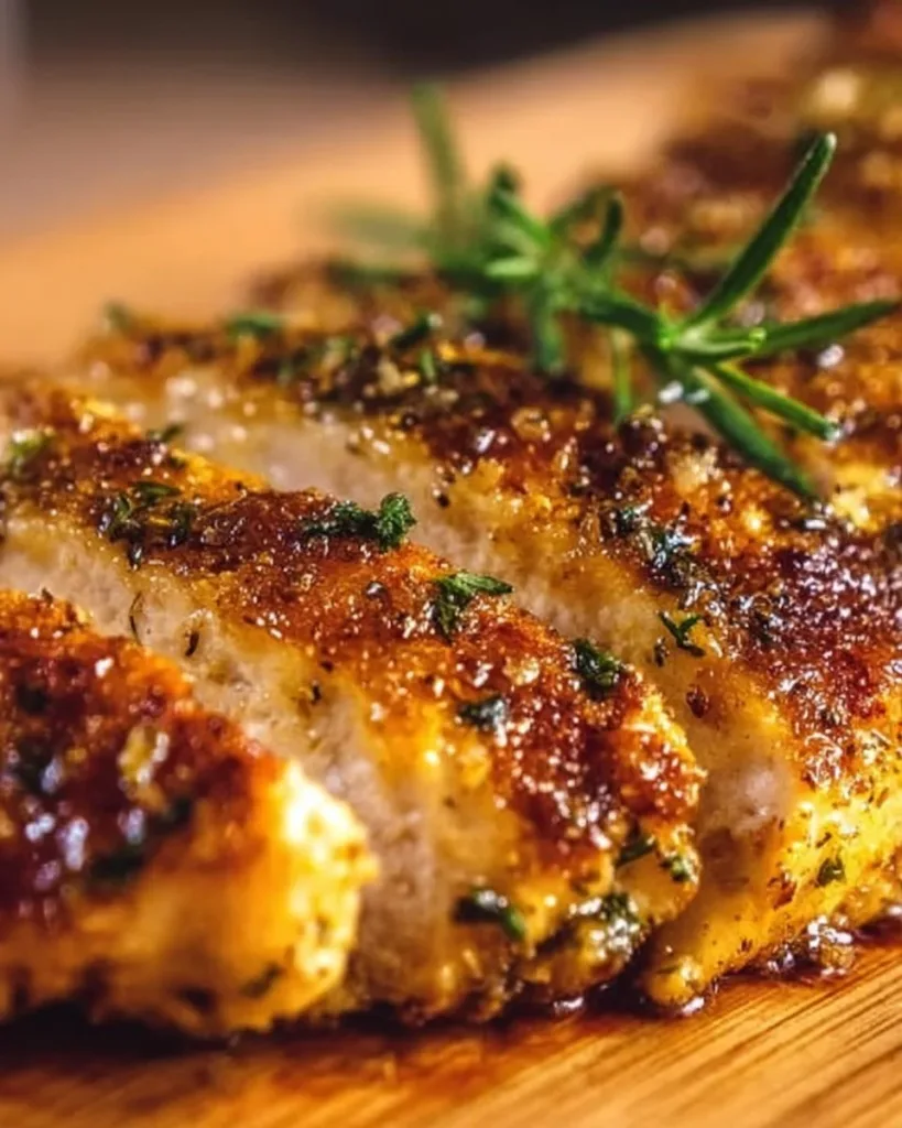 Juicy melt-in-your-mouth chicken dish served on a plate with herbs