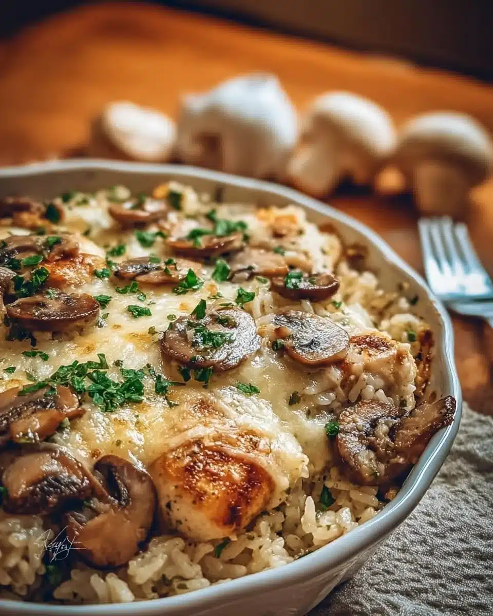 Mushroom Gruyere Chicken and Rice Casserole