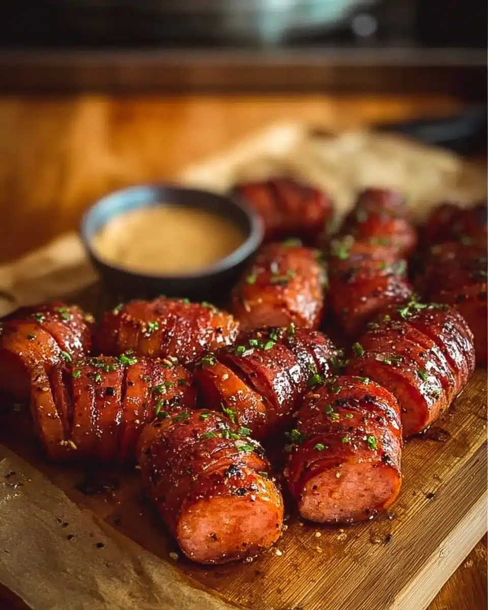 Mustard Hasselback Kielbasa Bites