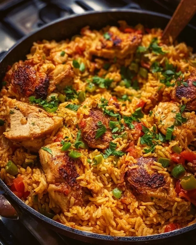 One Pot Nando's Inspired Portuguese Chicken and Rice dish served in a bowl