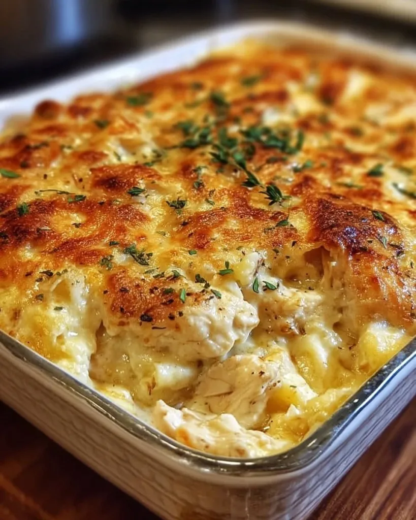 Delicious Paula Deen chicken casserole served in a baking dish