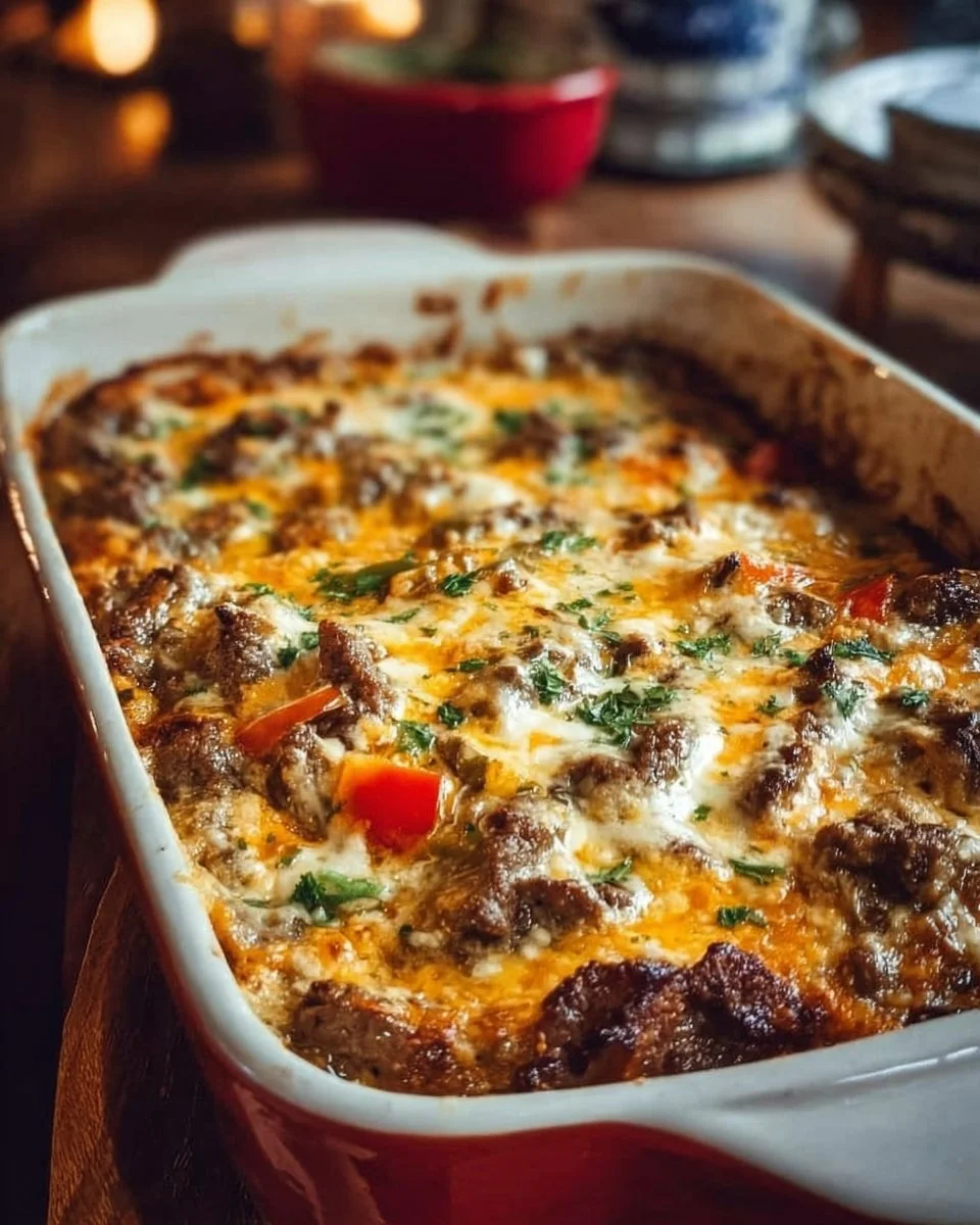 Low Carb Philly Cheesesteak Casserole