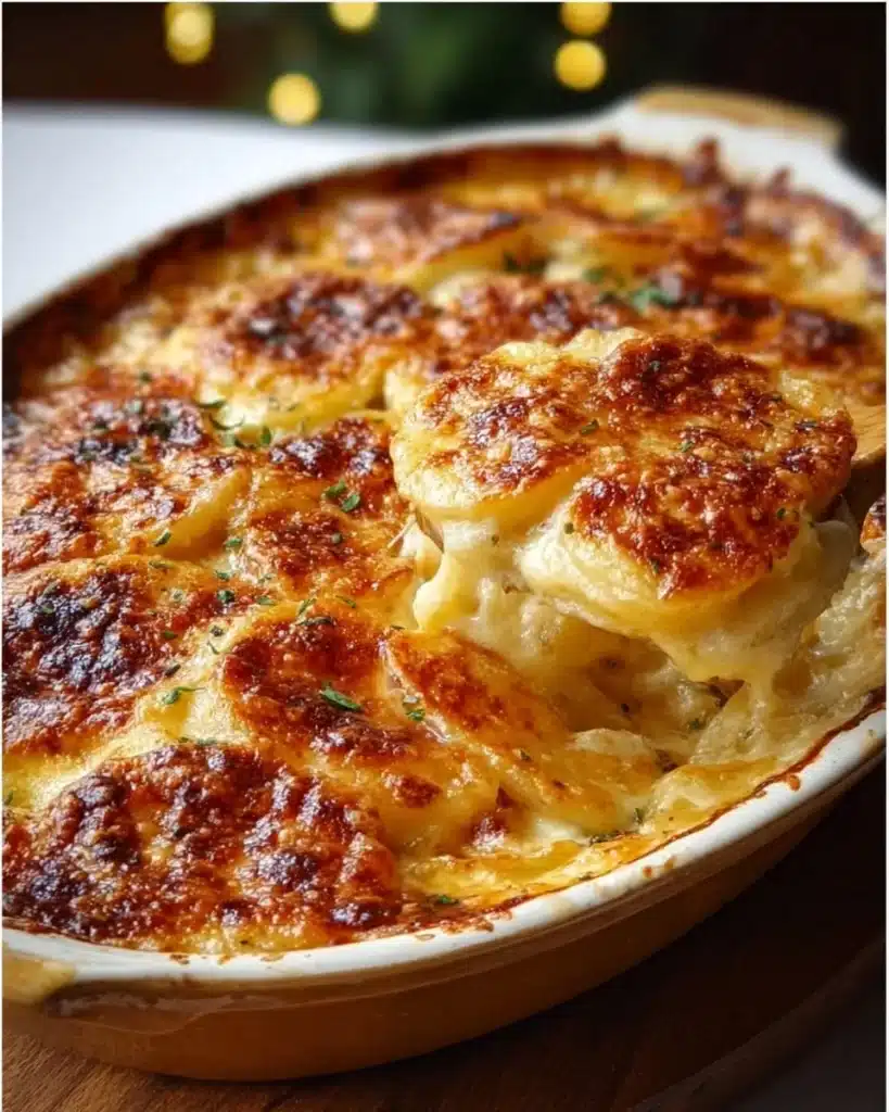 Ruth's Chris Four-Cheese Scalloped Potatoes dish served hot and cheesy
