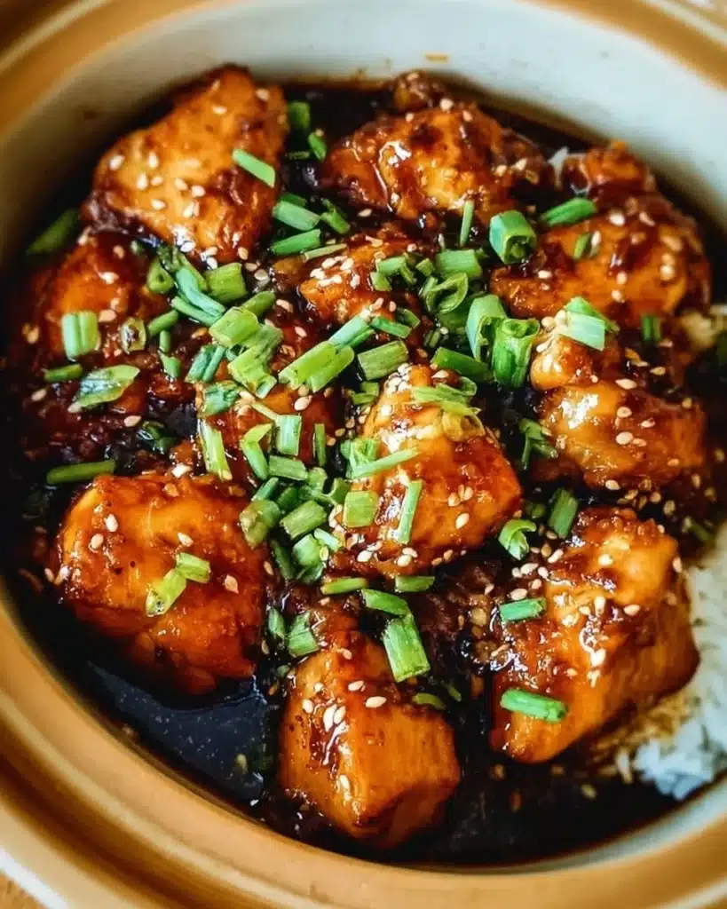 Delicious slow cooker honey garlic chicken dish served with rice and vegetables.