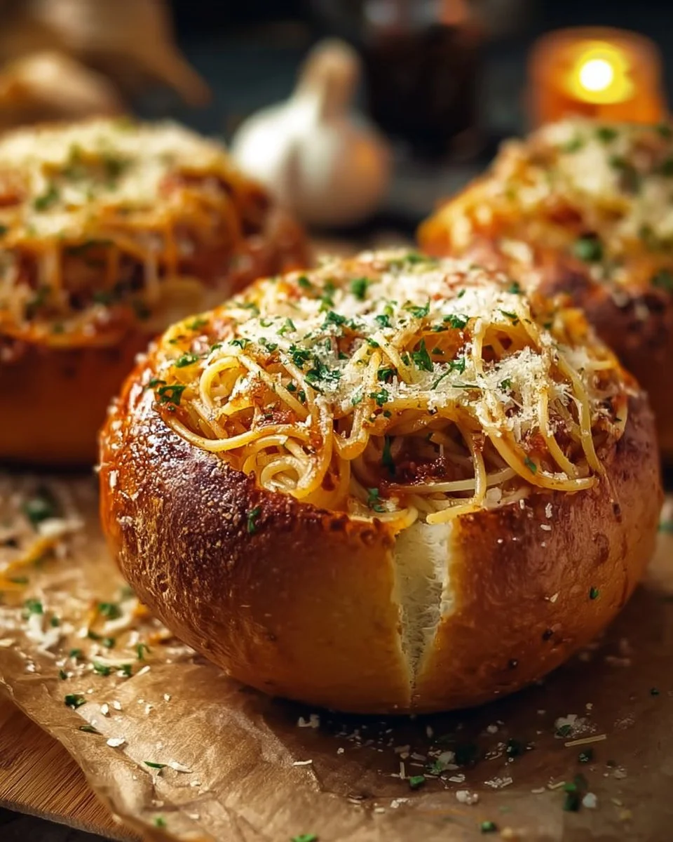 Spaghetti Garlic Bread Bowls
