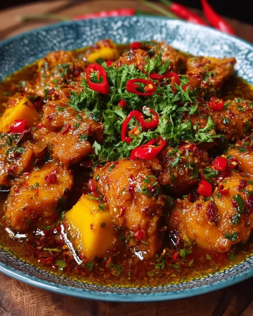 Spicy Mango Coconut Chicken with vibrant colors and fresh ingredients