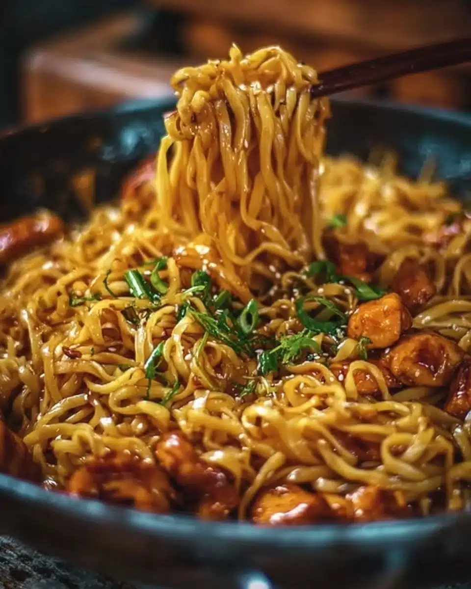 Sticky Garlic Chicken Noodles Recipe
