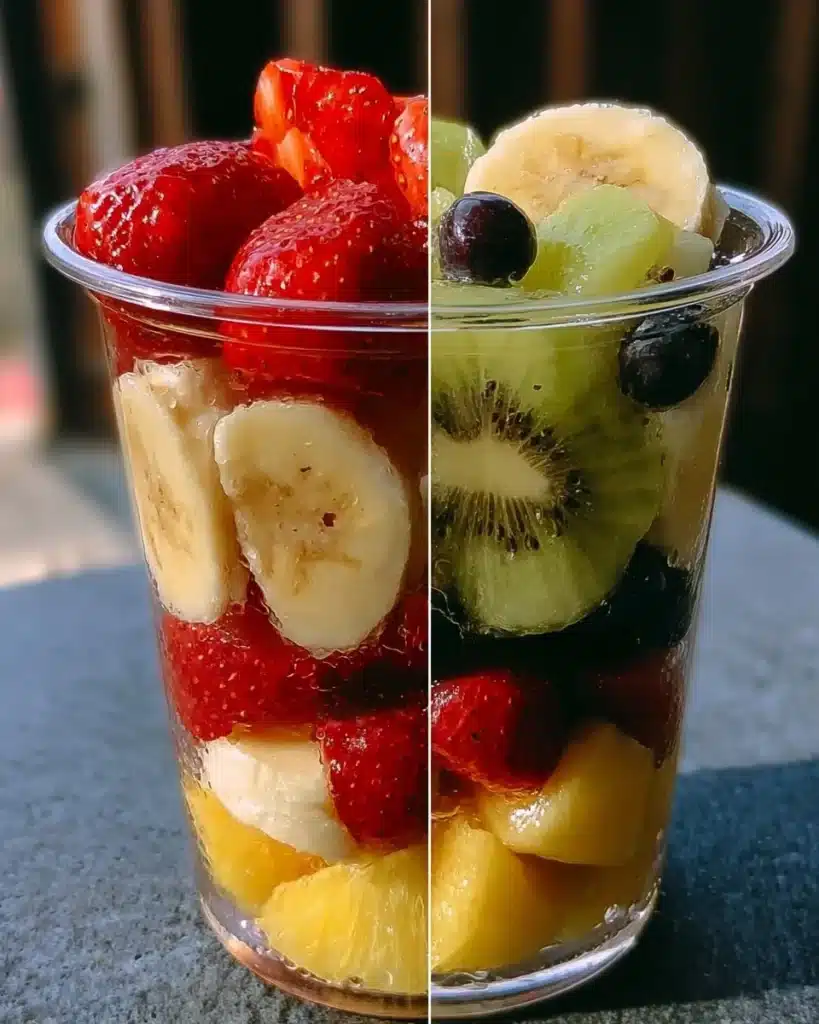 Strawberry Kiwi Banana Fruit Cup with fresh pieces of fruit
