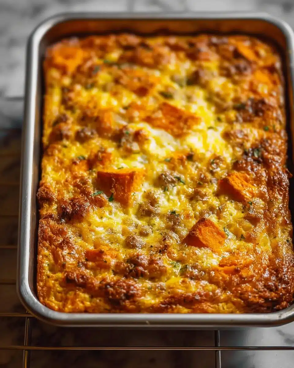 Delicious Sweet Potato Egg Casserole topped with herbs and spices