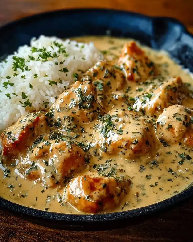 Texas Roadhouse Butter Chicken dish served with rice and garnished with herbs