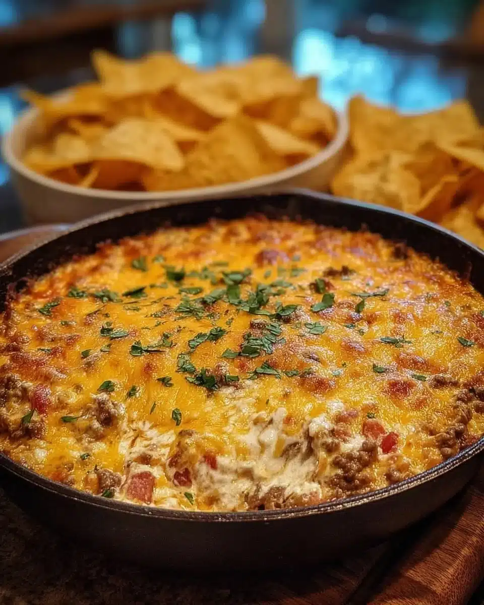 Delicious Texas Trash Dip served in a bowl with chips