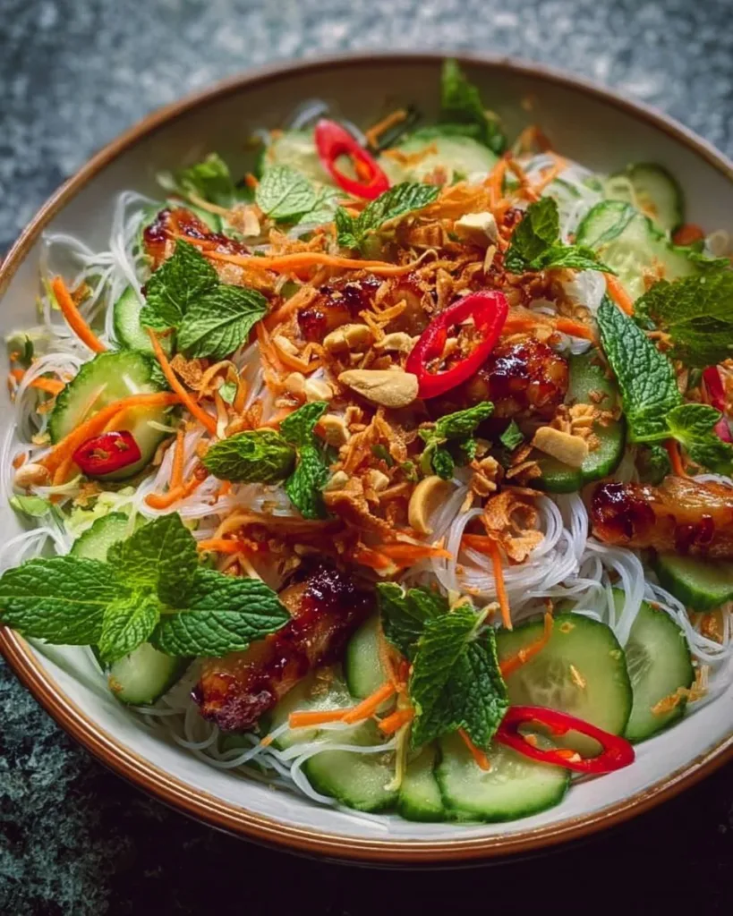 Vietnamese Spring Roll Salad with fresh vegetables and herbs