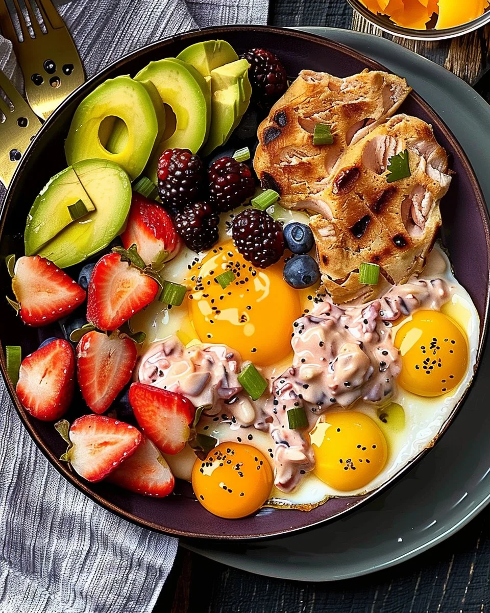 Variety of high-protein breakfast dishes including smoothies, oatmeal, and veggie bowls.