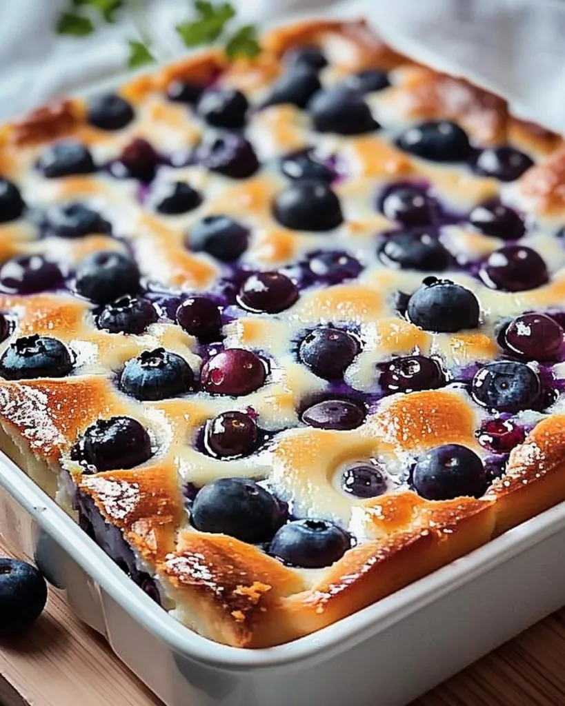 Blueberry cottage cheese breakfast bake topped with fresh blueberries and nuts