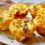 Baked cheesy muffin tin cottage cheese egg bites on a plate