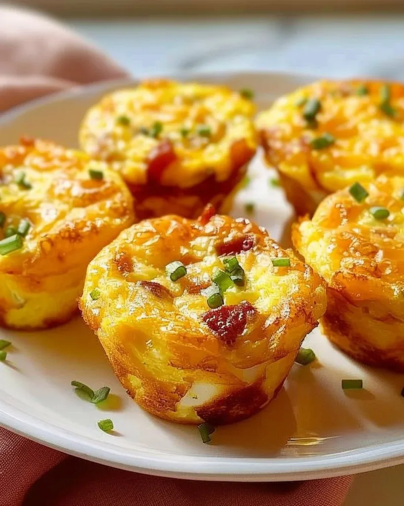 Baked cheesy muffin tin cottage cheese egg bites on a plate