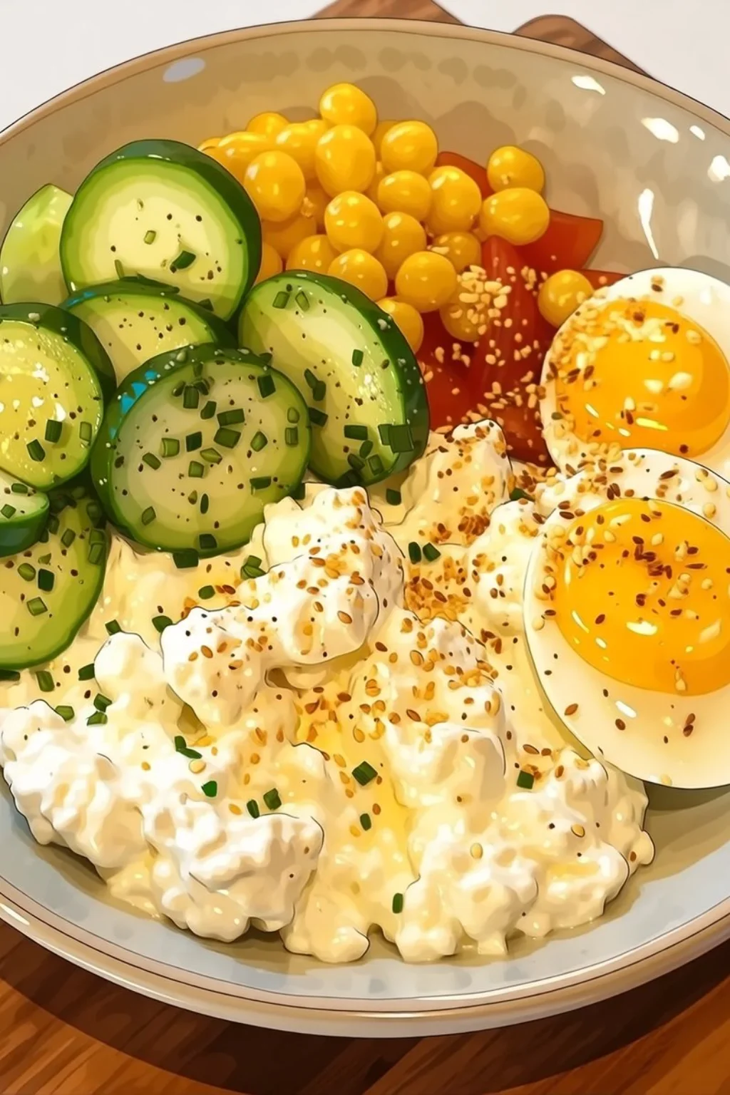 Cottage Cheese with Egg and Veggies