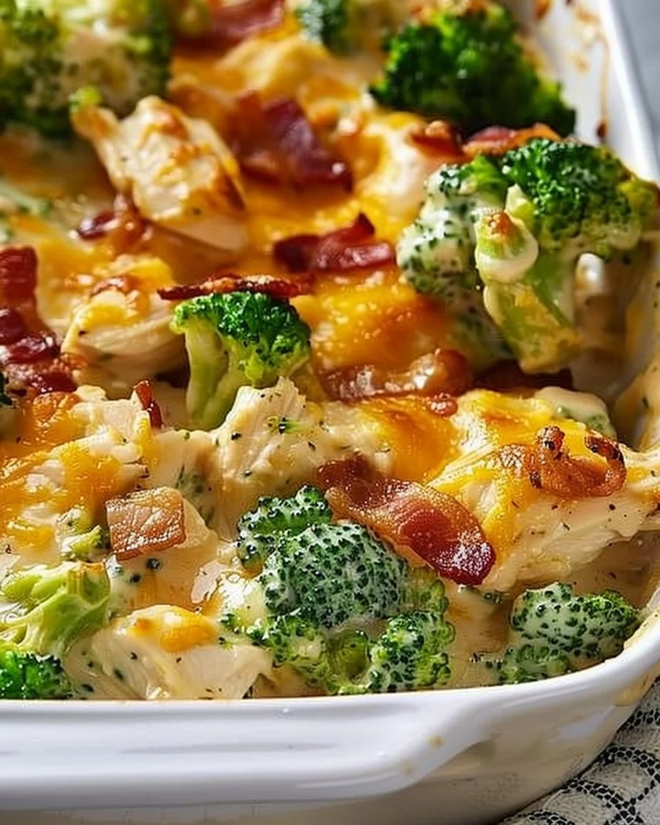 Creamy Low Carb Chicken Casserole with Broccoli and Bacon