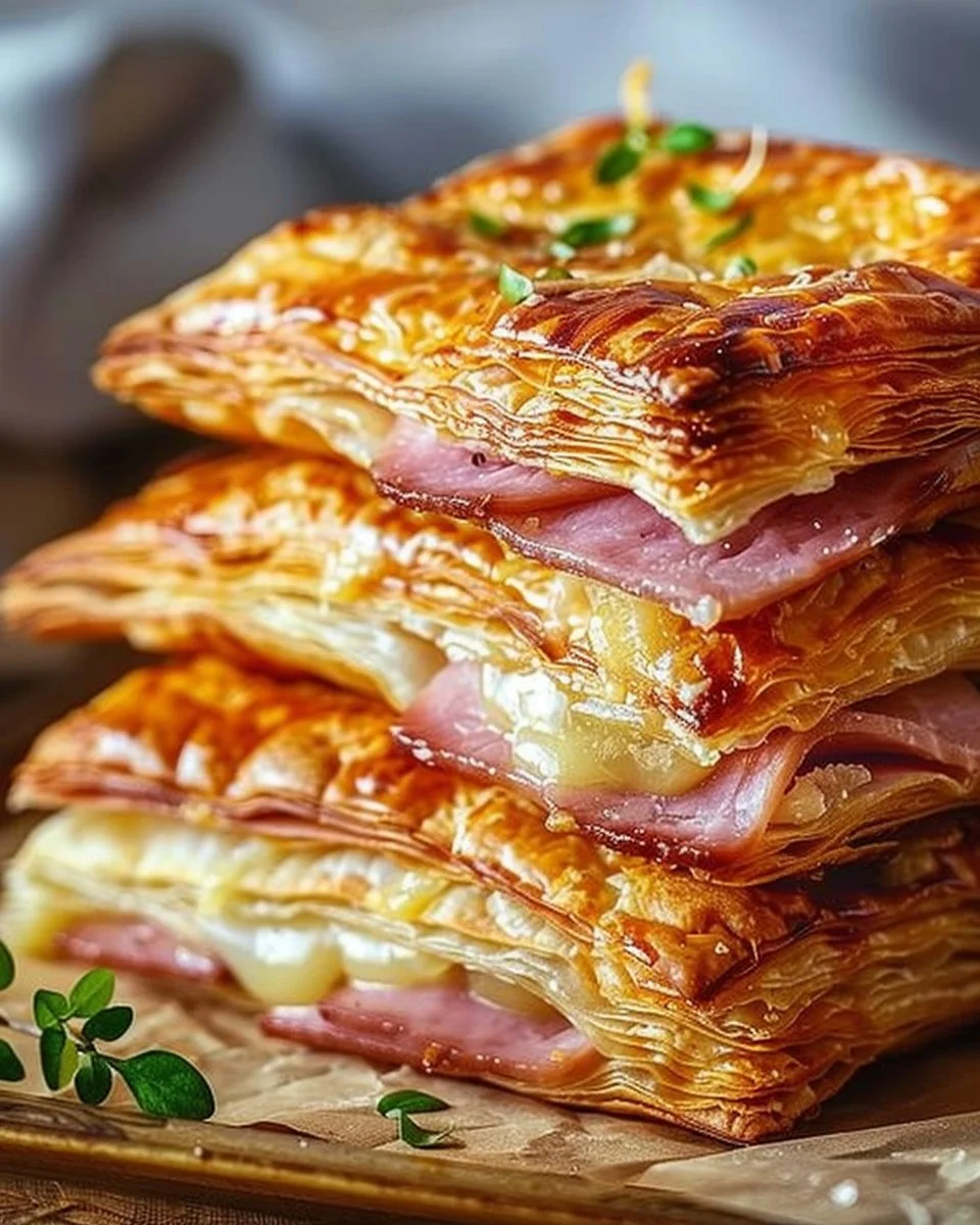Crispy Ham & Cheese Puff Pastry Stacks