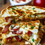 Easy Chicken Bacon Ranch Quesadilla with crispy bacon and melted cheese