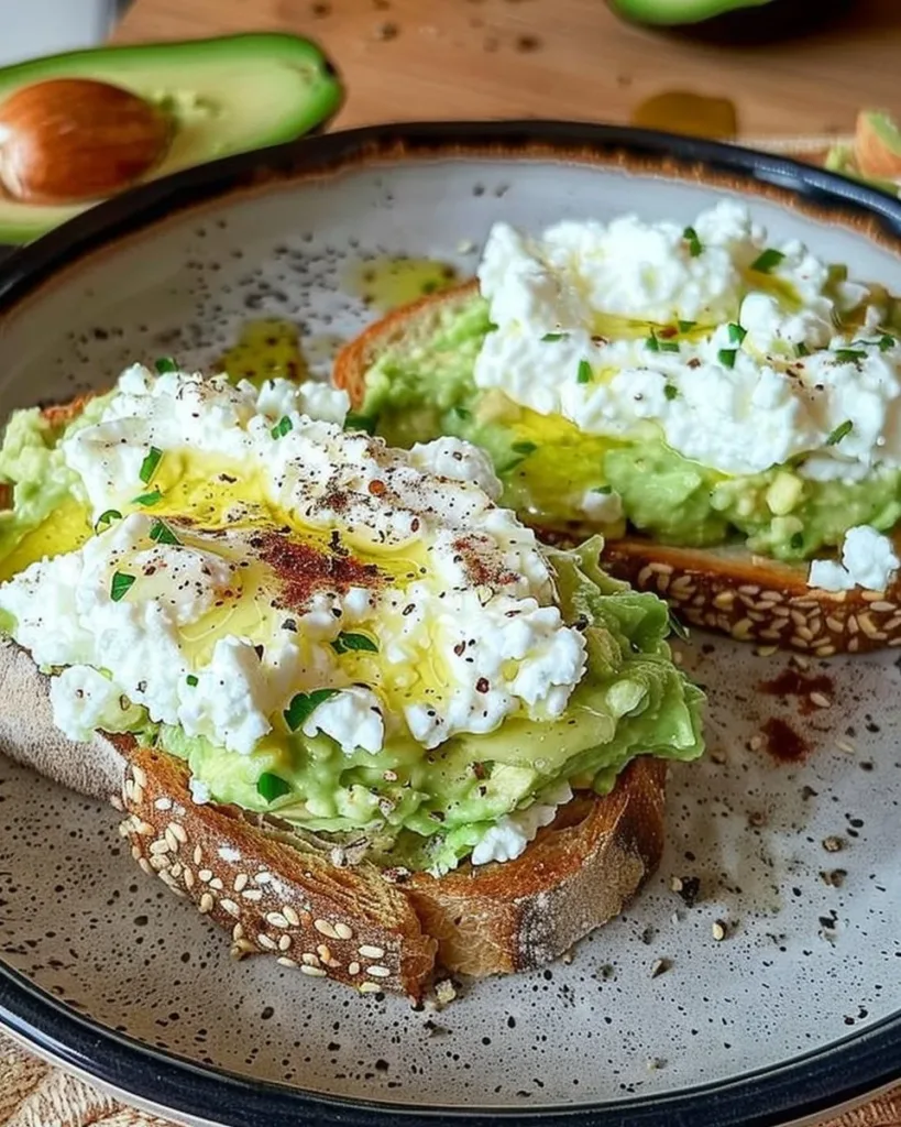 Easy cottage cheese avocado toast topped with fresh ingredients