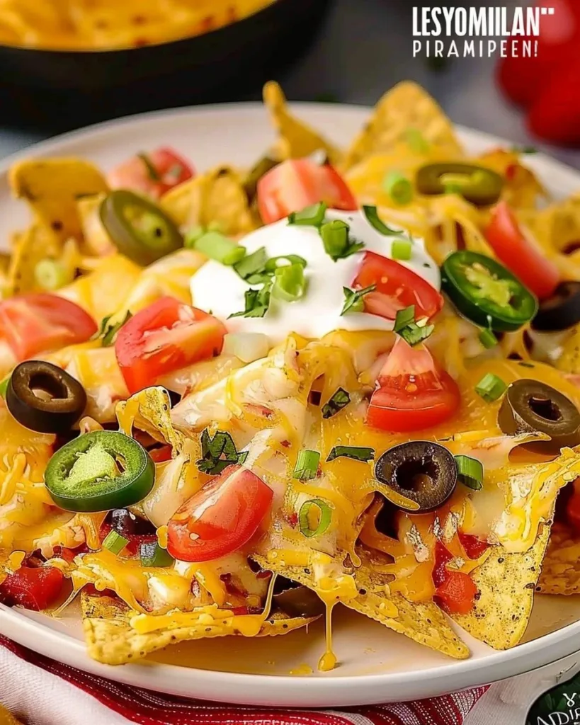 Easy loaded cheesy air fryer nachos topped with jalapeños and cheese