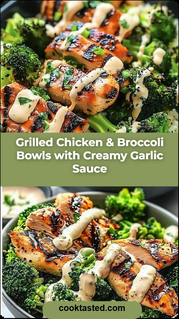 Grilled Chicken & Broccoli Bowls with Creamy Garlic Sauce