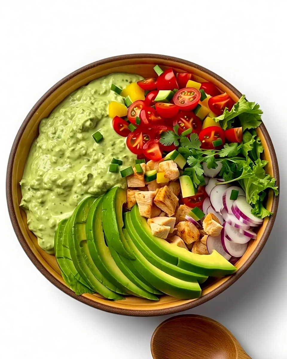 Delicious guacamole chicken salad with fresh ingredients and vibrant colors