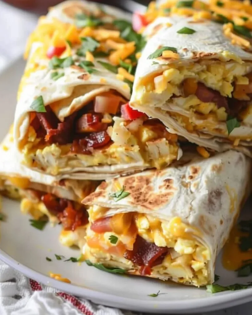 Healthy low carb breakfast burritos filled with eggs, cheese, and veggies