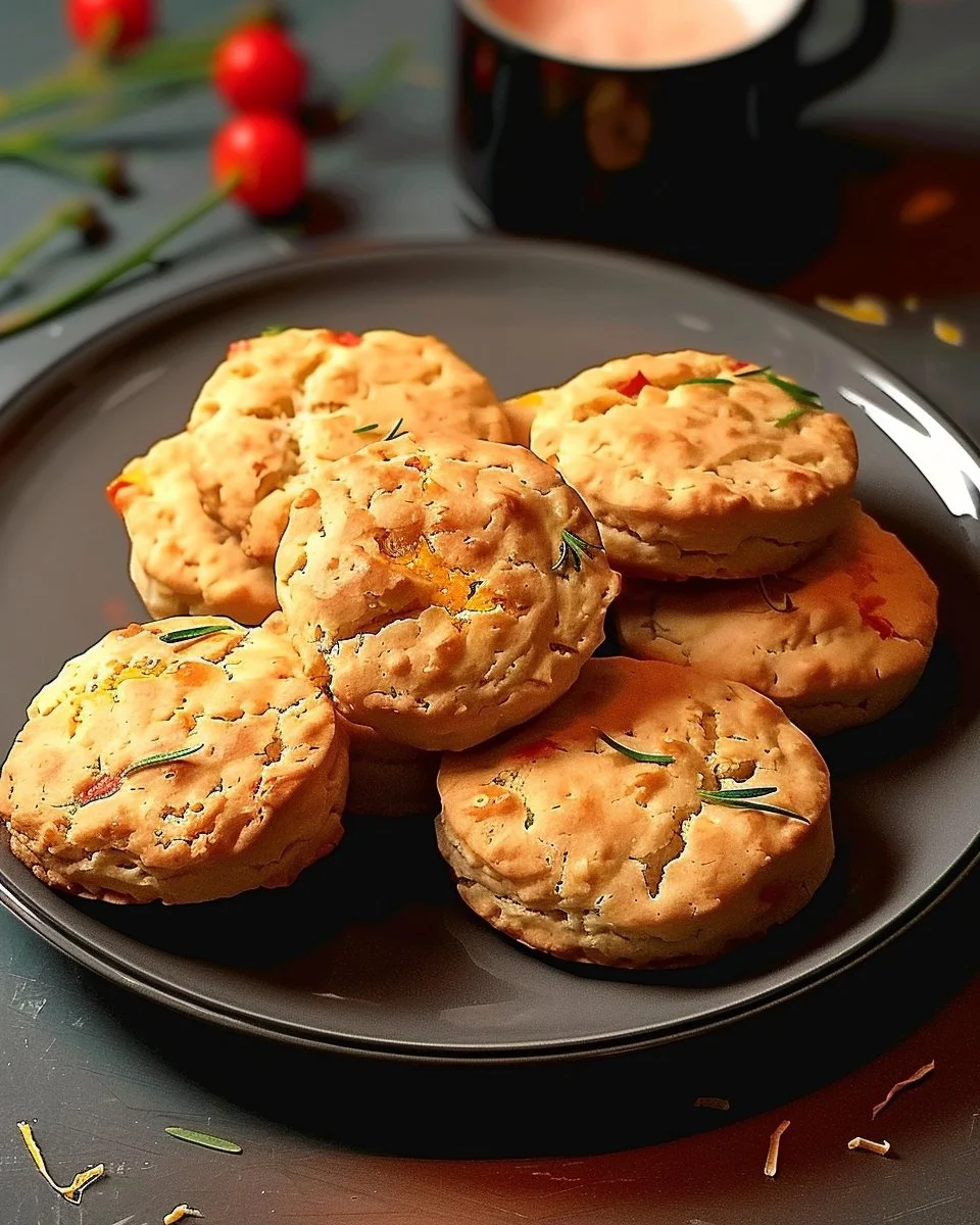 High-protein breakfast biscuits stacked on a plate for a nutritious start.