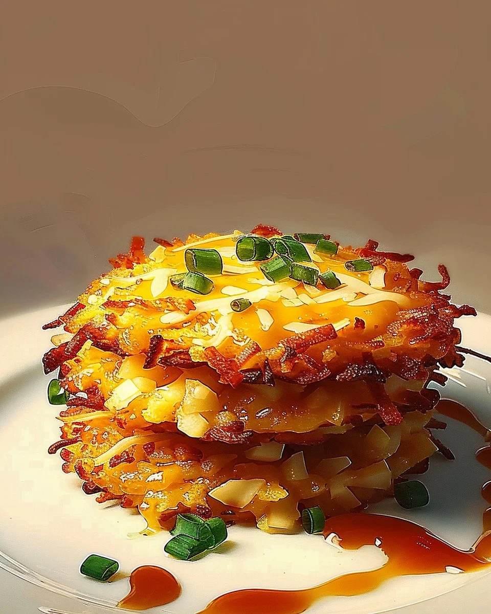 High-Protein Loaded Hash Browns topped with vegetables and cheese