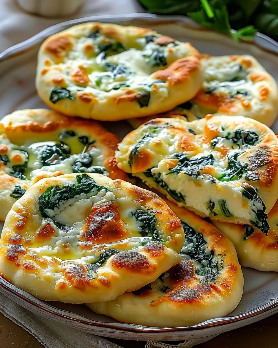 Plate of spinach cottage cheese flagels with toppings