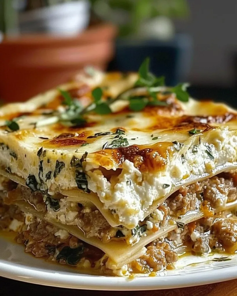 Delicious Keto White Lasagna with layers of cheese and low-carb ingredients