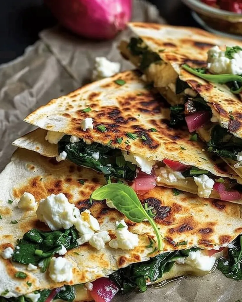 Delicious Mediterranean Quesadillas filled with fresh vegetables and cheeses