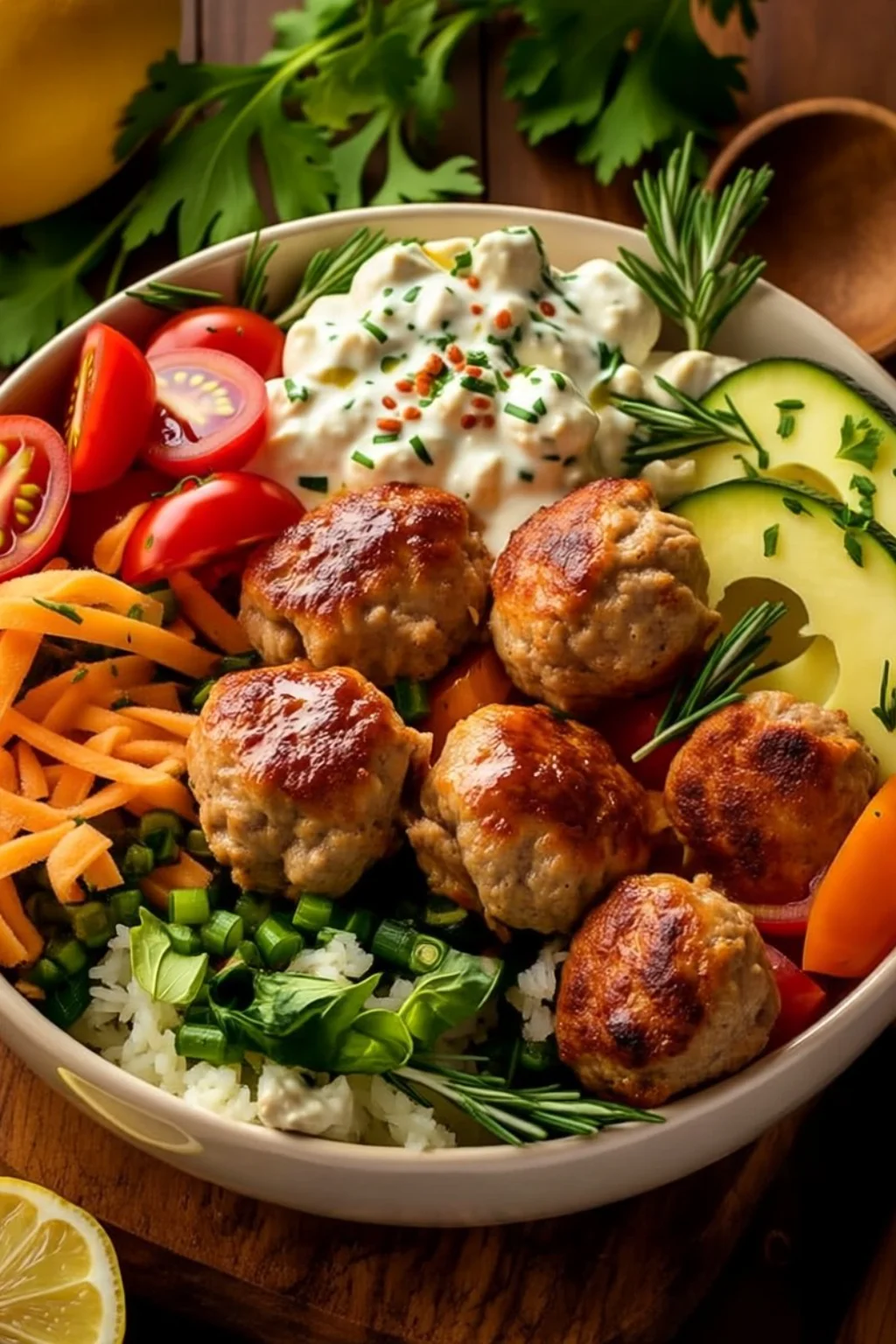 Mediterranean Turkey Meatballs Bowl