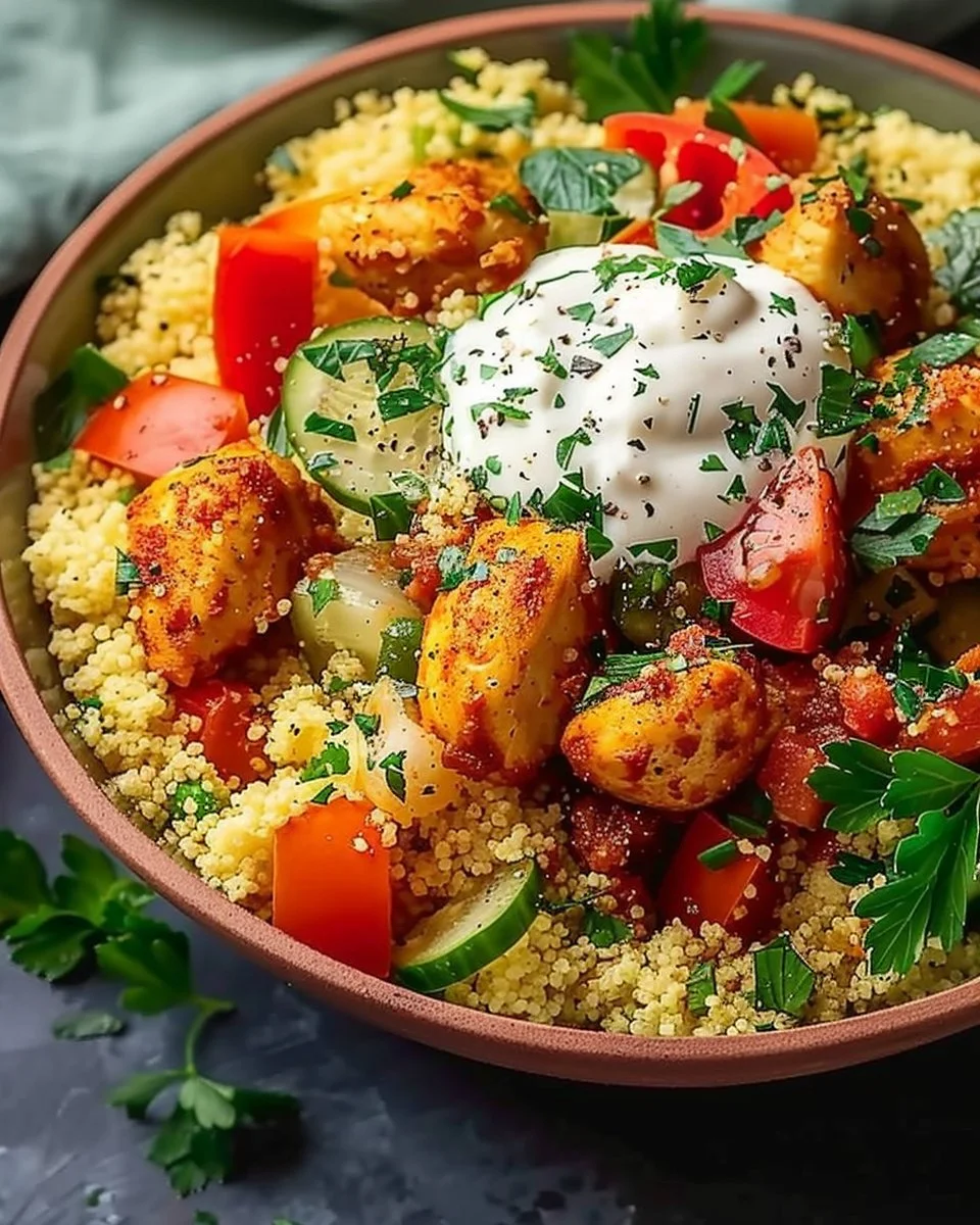 Moroccan Mediterranean Chicken Couscous Bowl