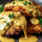 Crispy Pretzel Chicken with Mustard-Cheddar Sauce served on a plate