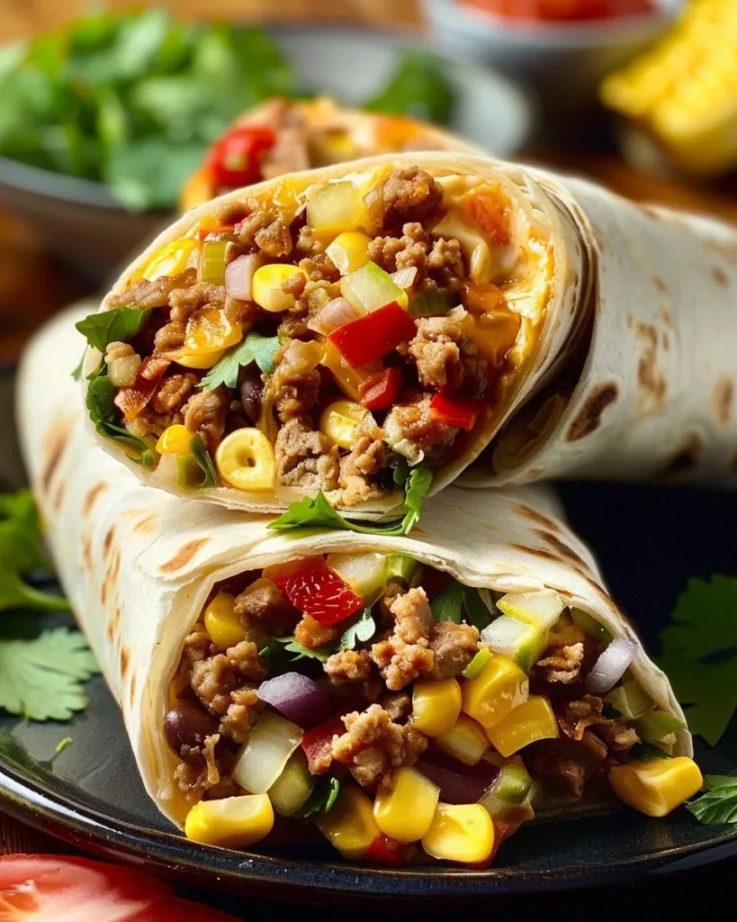 Delicious protein-packed breakfast burritos ready for freezing and reheating.