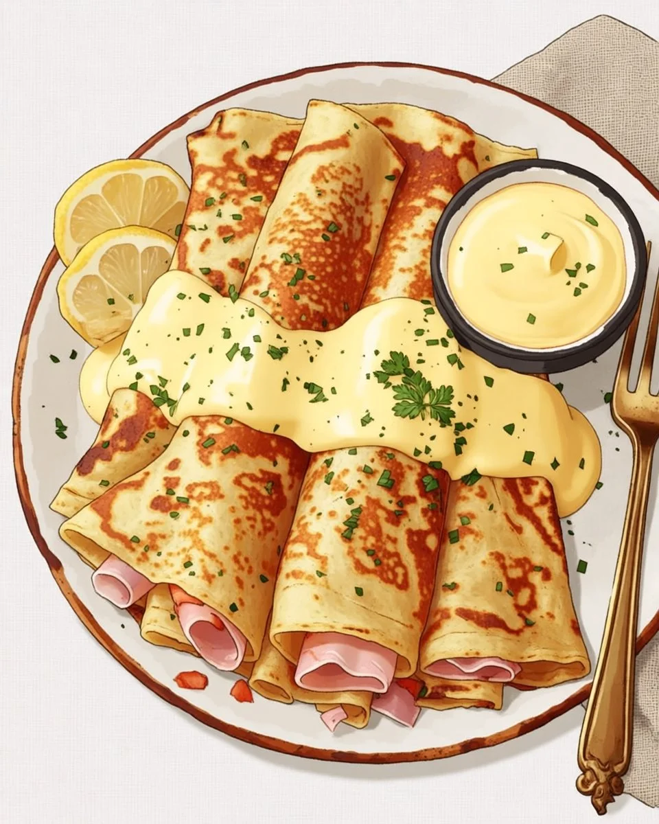 Savory breakfast crepes filled with fresh ingredients and herbs.