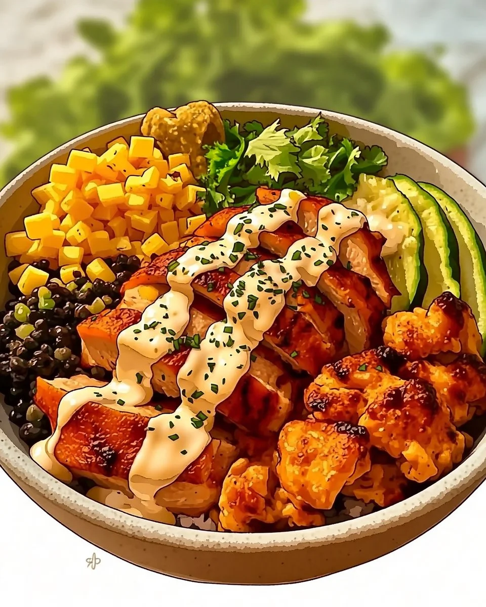 Delicious Smoky Chicken Bowl with fresh ingredients and vibrant colors