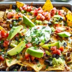 Delicious spicy black bean nachos with toppings ready to be enjoyed