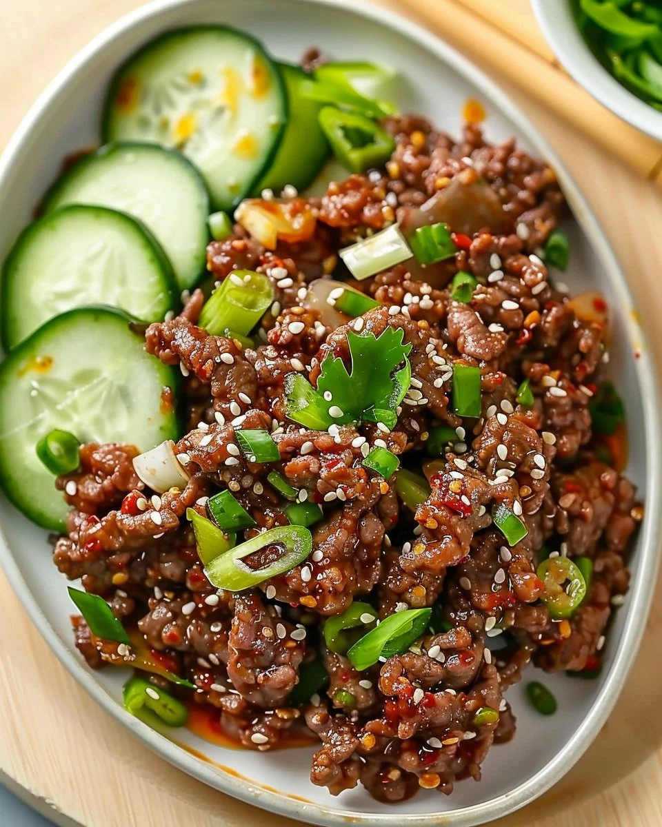 Spicy Keto Korean Ground Beef with Cucumber Salad
