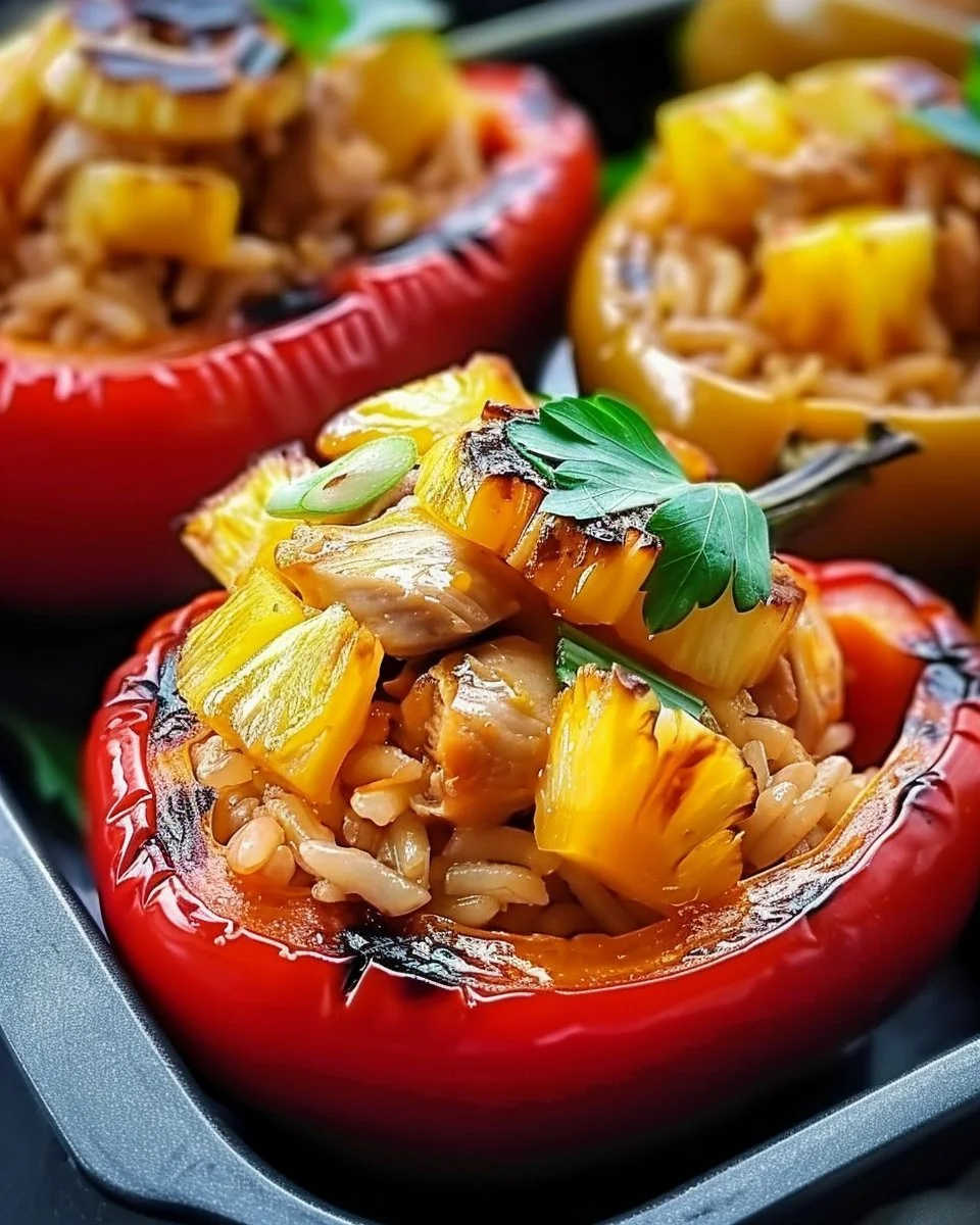 Teriyaki Pineapple Chicken Rice Stuffed Peppers