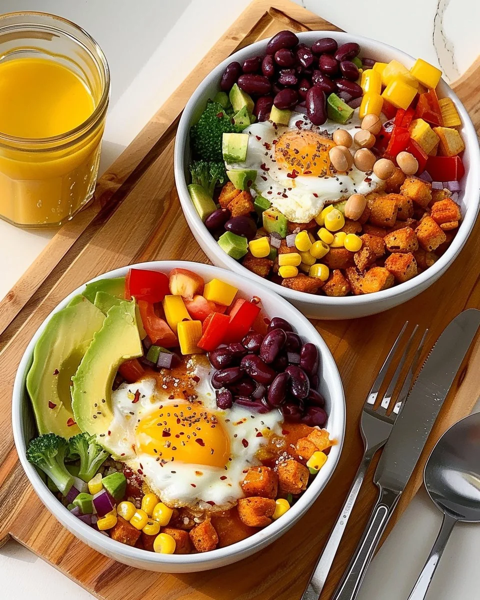 Delicious Tex-Mex Protein Breakfast Bowls served in a colorful dish